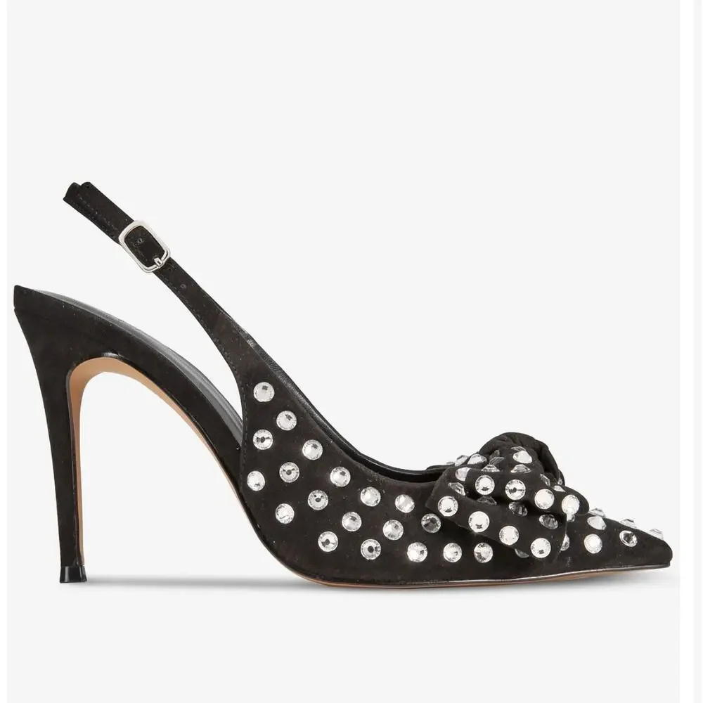 Aminah bow sling back black strass Gemma heels sz 5.5
